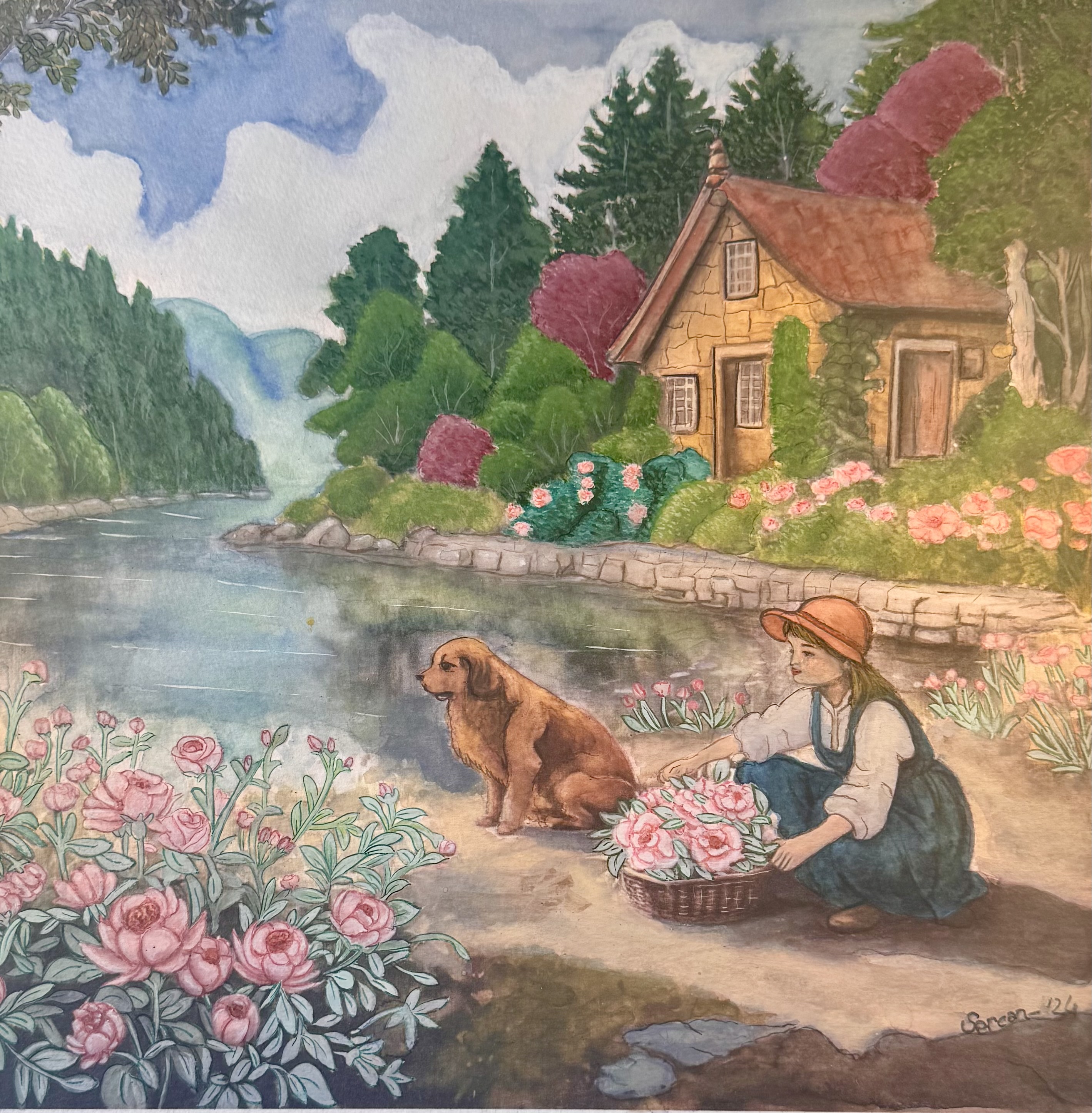 GÜL SEPETLİ KIZ VE KÖPEĞİ - Görsel 1